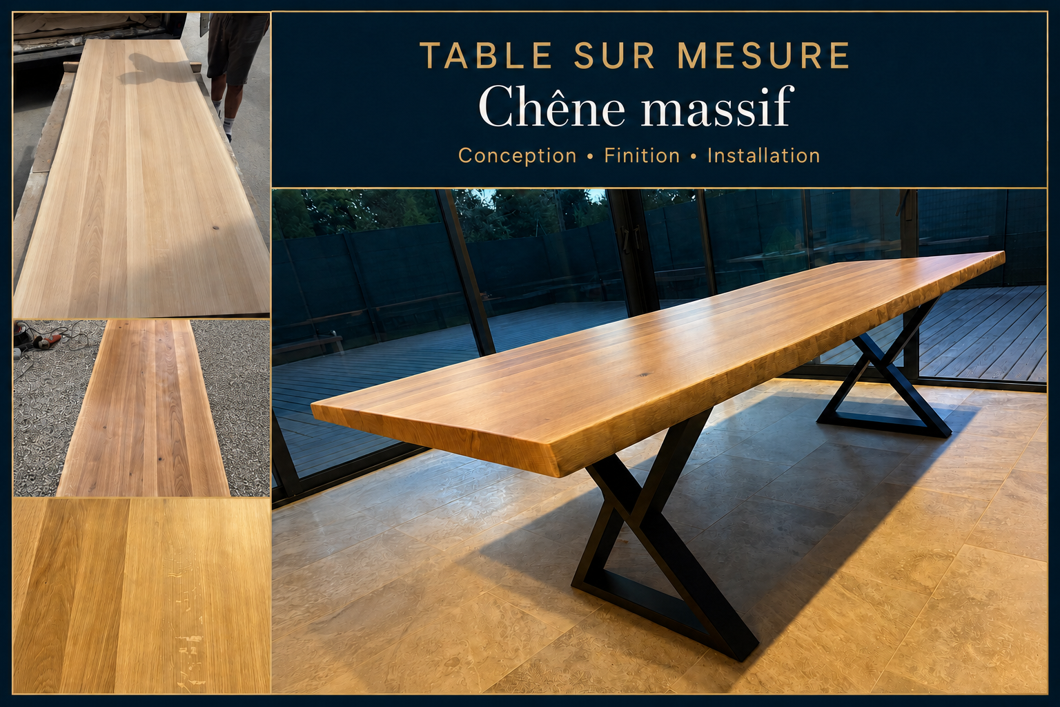 Étapes de conception, finition et installation d’une table sur mesure en chêne massif